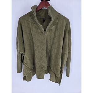 Saavi Olive Green Cotton Quilted Pullover Cropped Oversized Sweatshirt Women's S